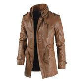 Jaqueta Masculina Raffenzi RZ085 confeccionada em couro e poliéster, com design moderno e costuras reforçadas, perfeita para estilo e proteção térmica.