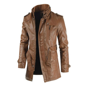 Jaqueta Masculina Raffenzi RZ085 confeccionada em couro e poliéster, com design moderno e costuras reforçadas, perfeita para estilo e proteção térmica.