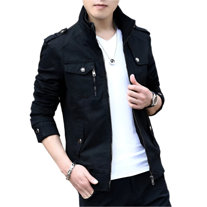 Jaqueta Masculina Raffenzi RZ026 com design sofisticado, fechamento em zíper, detalhes refinados e conforto térmico para um visual moderno.