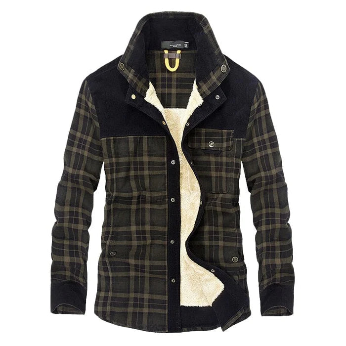 Jaqueta masculina Raffenzi RZ054 com design xadrez, forro peluciado e modelagem ajustada para visuais sofisticados e confortáveis em qualquer ocasião.
