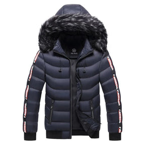 Jaqueta puffer masculina Raffenzi RZ034 com capuz forrado, ideal para conforto, proteção e estilo em dias frios.
