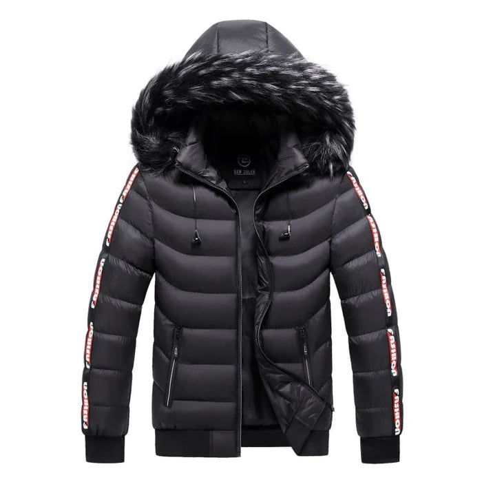 Jaqueta puffer masculina Raffenzi RZ034 com capuz forrado, ideal para conforto, proteção e estilo em dias frios.