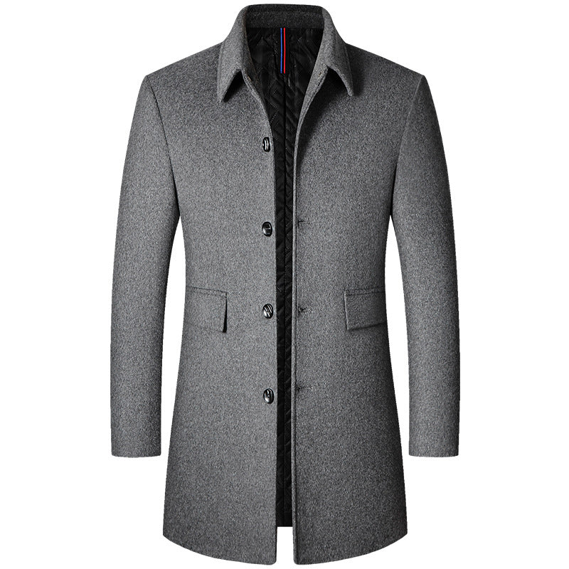 Sobretudo Raffenzi RZ128, design slim em lã com gola polo, perfeito para o inverno com sofisticação, conforto e praticidade.