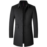 Sobretudo Raffenzi RZ128, design slim em lã com gola polo, perfeito para o inverno com sofisticação, conforto e praticidade.