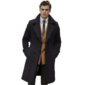 Sobretudo Raffenzi RZ130, design transpassado longo em lã, perfeito para eventos formais com sofisticação e conforto térmico.