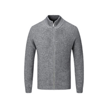 Suéter Raffenzi RZ131, design contemporâneo com zíper, perfeito para dias frios com sofisticação, conforto e praticidade em algodão.