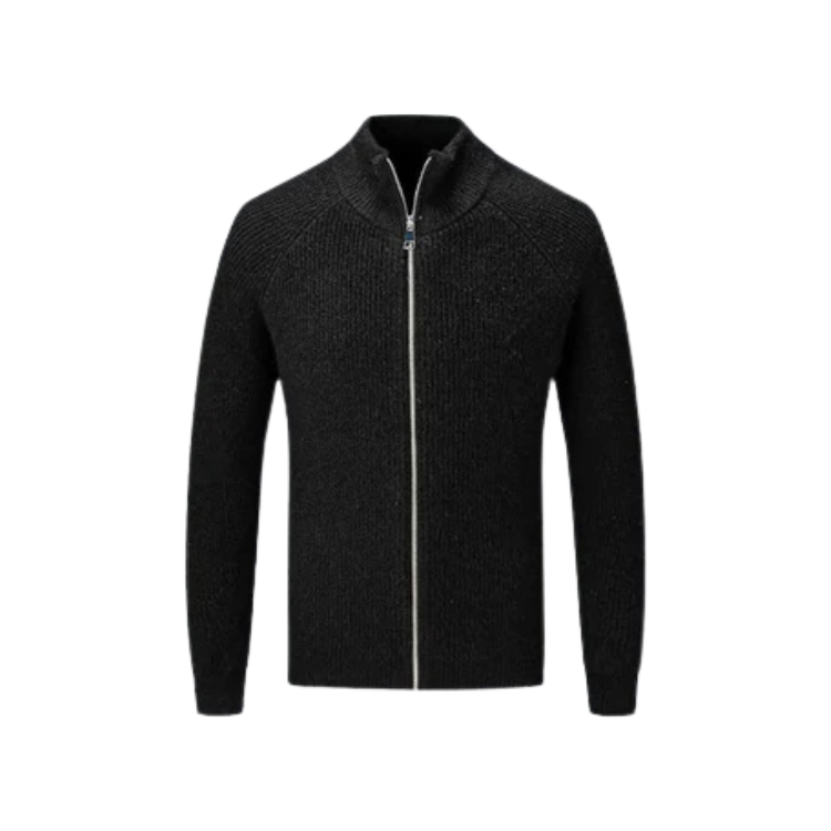 Suéter Raffenzi RZ131, design contemporâneo com zíper, perfeito para dias frios com sofisticação, conforto e praticidade em algodão.