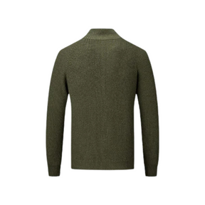 Suéter Raffenzi RZ131, design contemporâneo com zíper, perfeito para dias frios com sofisticação, conforto e praticidade em algodão.