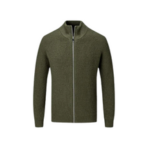 Suéter Raffenzi RZ131, design contemporâneo com zíper, perfeito para dias frios com sofisticação, conforto e praticidade em algodão.