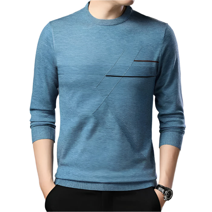 Suéter Raffenzi RZ139, design contemporâneo, perfeito para ocasiões casuais ou formais com sofisticação, frescor e conforto em algodão.