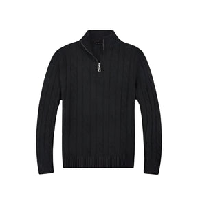 Suéter Raffenzi RZ132, design Old Money em tricot com meio zíper, perfeito para sobreposições elegantes com sofisticação e conforto.